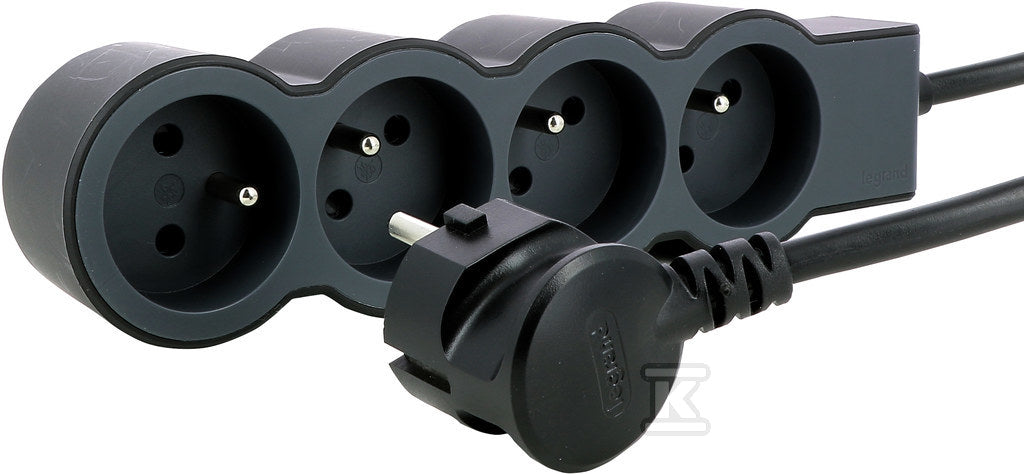 Przedłużacz STANDARD 4x2P+Z, z przewodem 3.0 metra 3x1.5 mm2 - czarny/grafitowy, HELMO