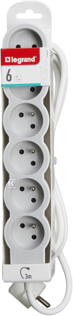 Przedłużacz STANDARD 6x2P+Z, z przewodem 3.0 metra 3x1.5 mm2 - biały/jasnoszary, HELMO