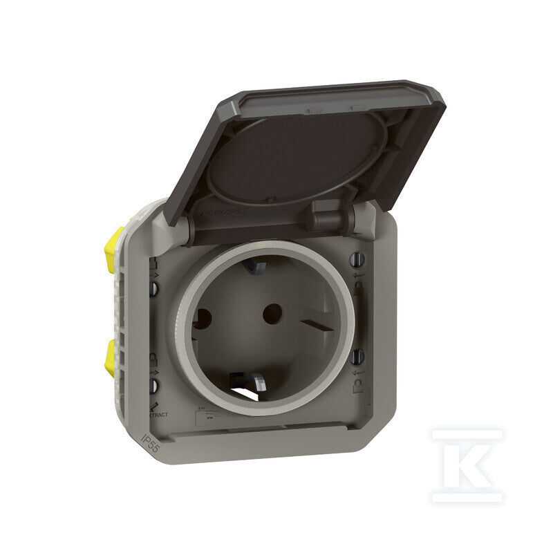 Gniazdo pojedyncze z uziemieniem Schuko 2P+Z, zaciski automatyczne, mechanizm 16 A-250V~ - antracyt, NOWE PLEXO 55