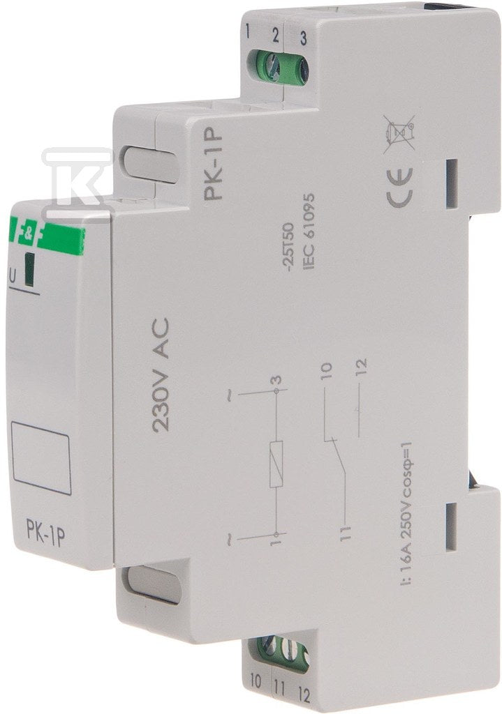 Przekaźnik elektromagnetyczny PK-1P 230V AC, styk: 1P I=16A, 1 moduł