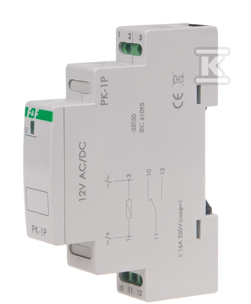 Przekaźnik elektromagnetyczny PK-1P 12V AC/DC, styk: 1P I=16A, 1 moduł