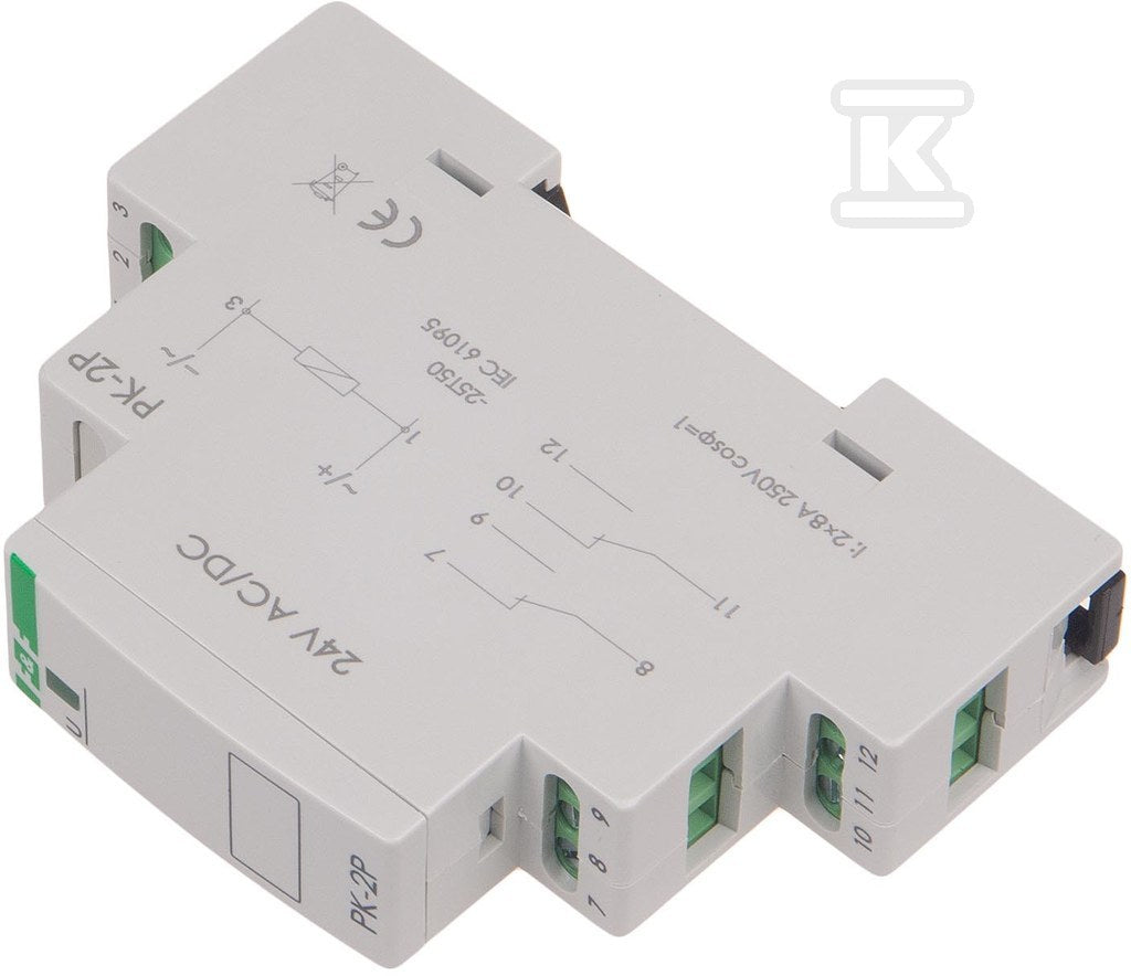 Przekaźnik elektromagnetyczny PK-2P 24V AC/DC, styk: 2P I=2x8A, 1 moduł