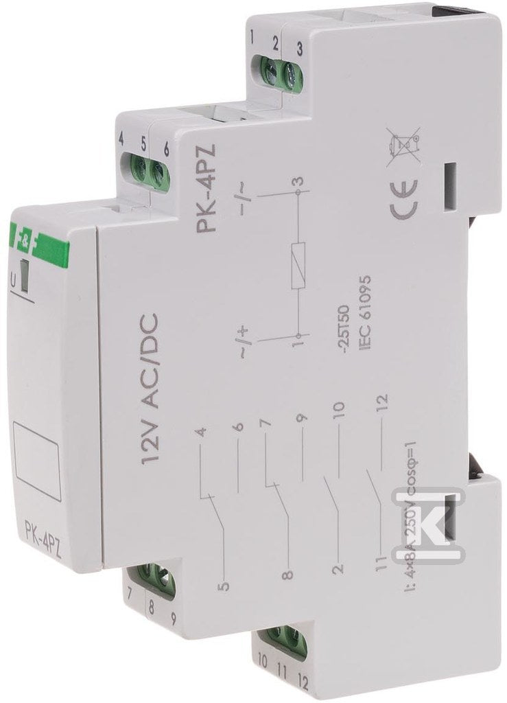 Przekaźnik elektromagnetyczny PK-4PZ 12V 12V AC/DC styk: 2P I=2x8A 2Z I=2x8A 1 moduł