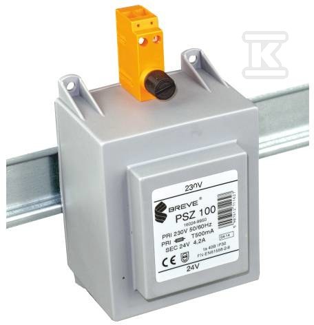 Transformator jednofazowy PSZ 200 230/ 24V IP30 na szynę DIN TH-35 w obudowie modułowej z zabezpieczeniem