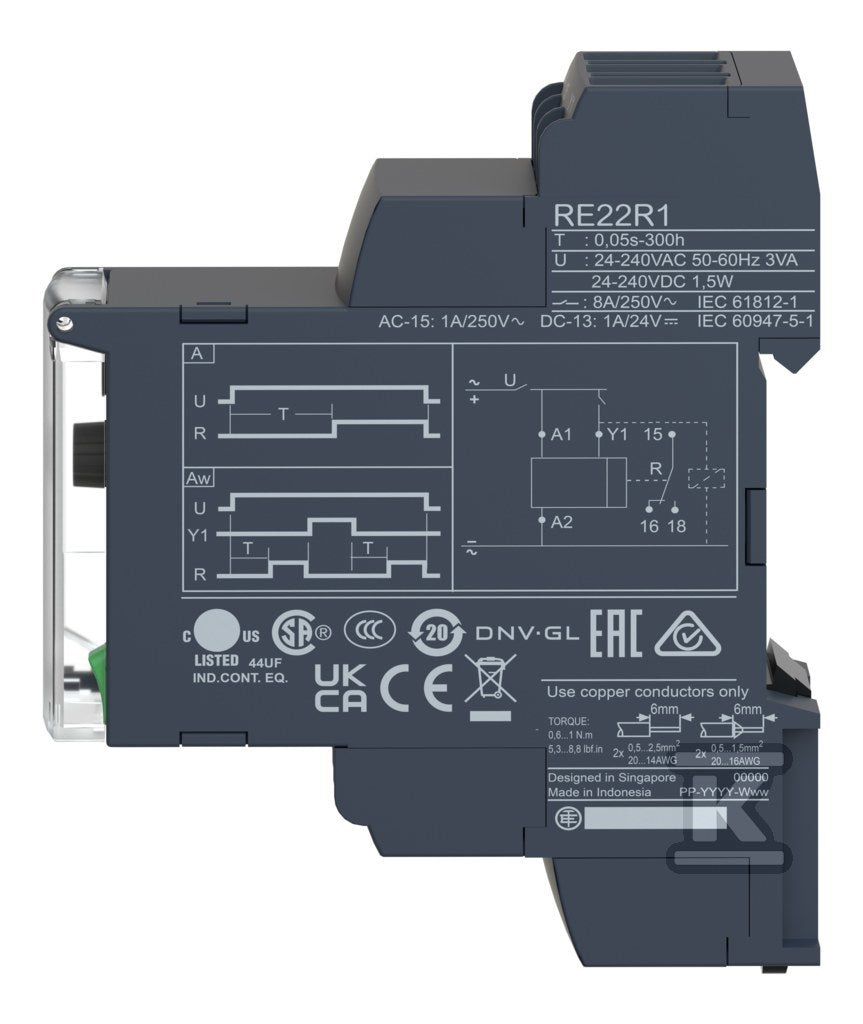 Przekaźnik czasowy z opóźnieniem zakres 0.05s300h, 24240V AC/DC, 1 styk C/O