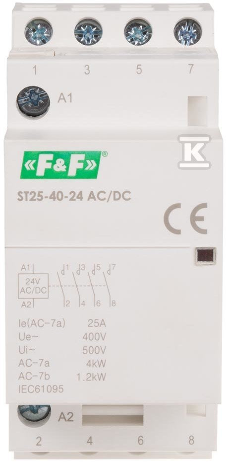 Stycznik modułowy na szynę, styki 4xNO, 25A, 24V DC
