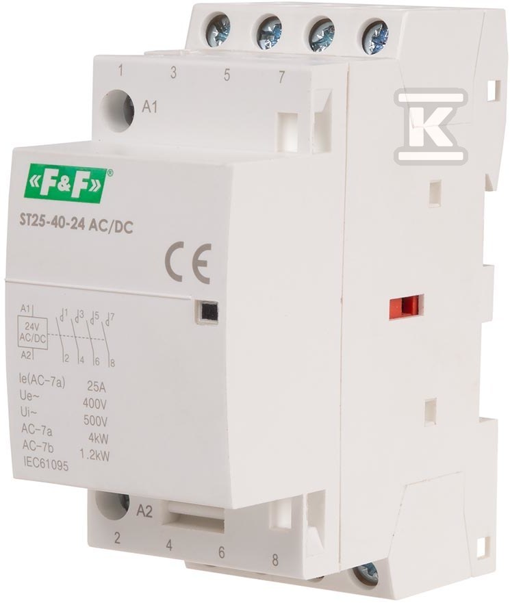 Stycznik modułowy na szynę, styki 4xNO, 25A, 24V DC