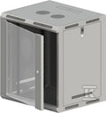 Szafa wisząca 19" 12U 600x500, niedzielona, drzwi szklane jednoskrzydłowe, tył osłona pełna, osłony boczne ruchome perforowane, kolor szary, 4 belki, FLAT PACK