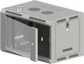 Szafa wisząca 19" 6U 600x500, niedzielona, drzwi szklane jednoskrzydłowe, tył osłona pełna, osłony boczne ruchome perforowane, kolor szary, 4 belki, FLAT PACK
