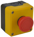 Kaseta czarno-żółta, stop bezpieczeństwa, ryglowany 40 mm (1NC) z tabliczką opisową "Emergency Stop" T0-P1EC400E40K