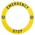 Okrągła etykieta, Żółta, 90 mm, Do przycisku awaryjnego zatrzymania, Oznaczenie EMERGENCY STOP Harmony XB4, Harmony XB5