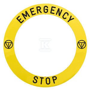 Okrągła etykieta, Żółta, 90 mm, Do przycisku awaryjnego zatrzymania, Oznaczenie EMERGENCY STOP Harmony XB4, Harmony XB5