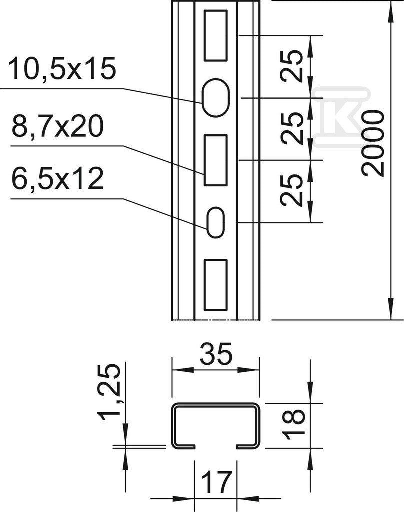 Szyna profilowa typ CML3518P2000FS