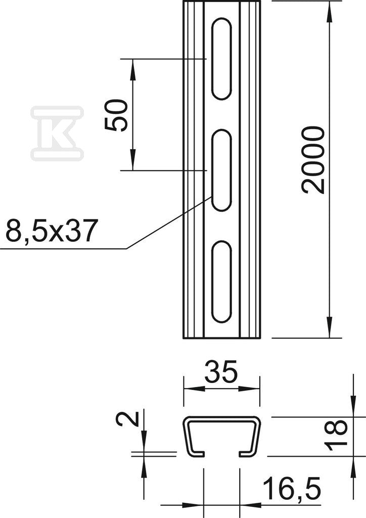 Szyna profilowa typ AMS3518P2000FS