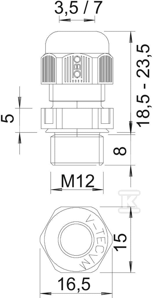 Dławik kablowy typ V-TEC VM12 LGR