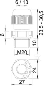 Dławik kablowy typ V-TEC VM20 LGR