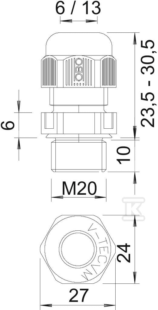Dławik kablowy typ V-TEC VM20 LGR