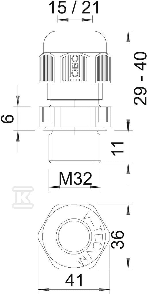 Dławik kablowy typ V-TEC VM32 LGR