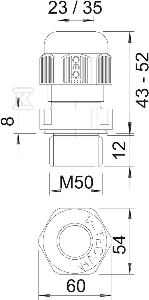 Dławik kablowy typ V-TEC VM50 LGR