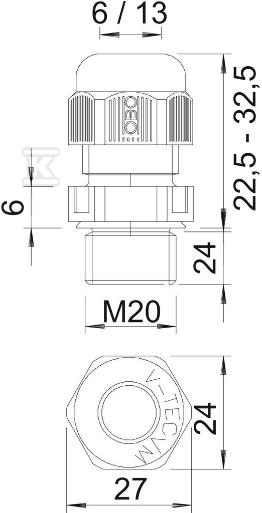 Dławik kablowy typ V-TEC VM L20 LGR