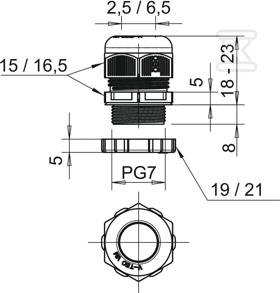 Dławik kablowy typ V-TEC PG7+ LGR