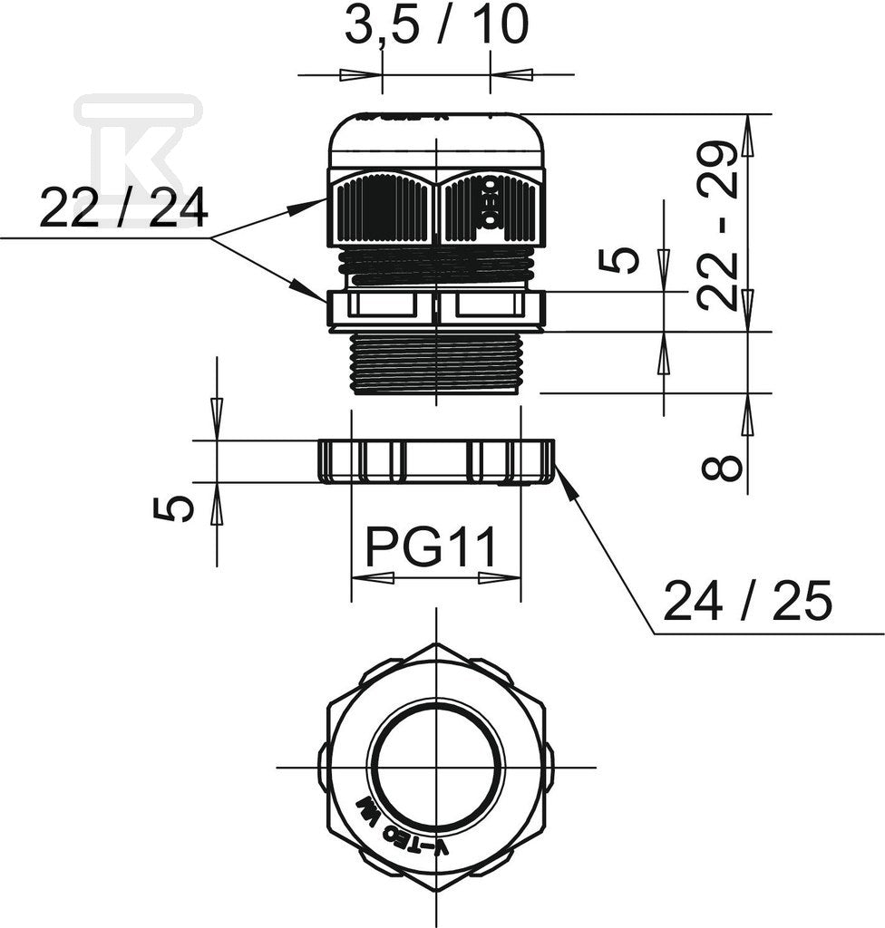 Dławik kablowy typ V-TEC PG11+ LGR