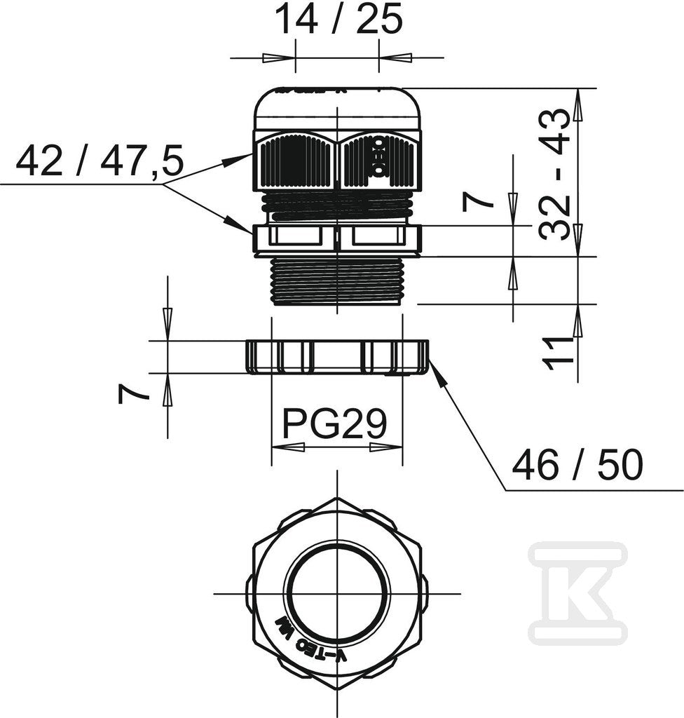 Dławik kablowy typ V-TEC PG29+ LGR