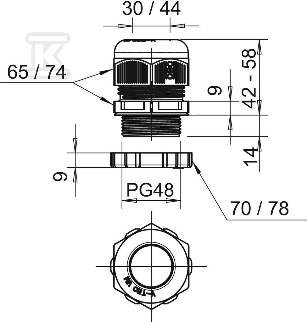 Dławik kablowy typ V-TEC PG48+ LGR