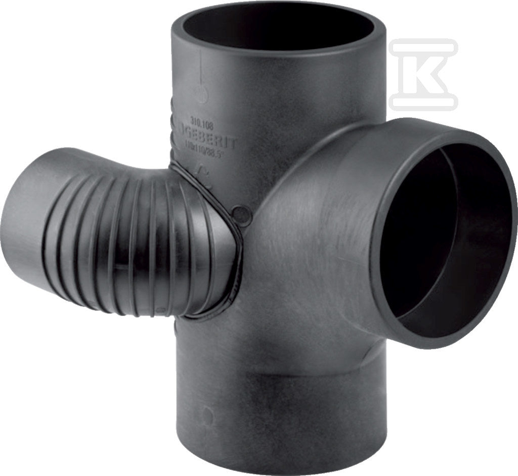 Czwórnik odsadzkowy PE Silent-db20 HT 110x110x75/88.5 prawy, dwupłaszczyznowy, sanitarny, do kanalizacji wewnętrznej niskoszumowej, kolor czarny