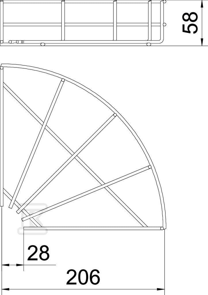 Łuk 90° korytka siatkowego typ GRB 90 520 G