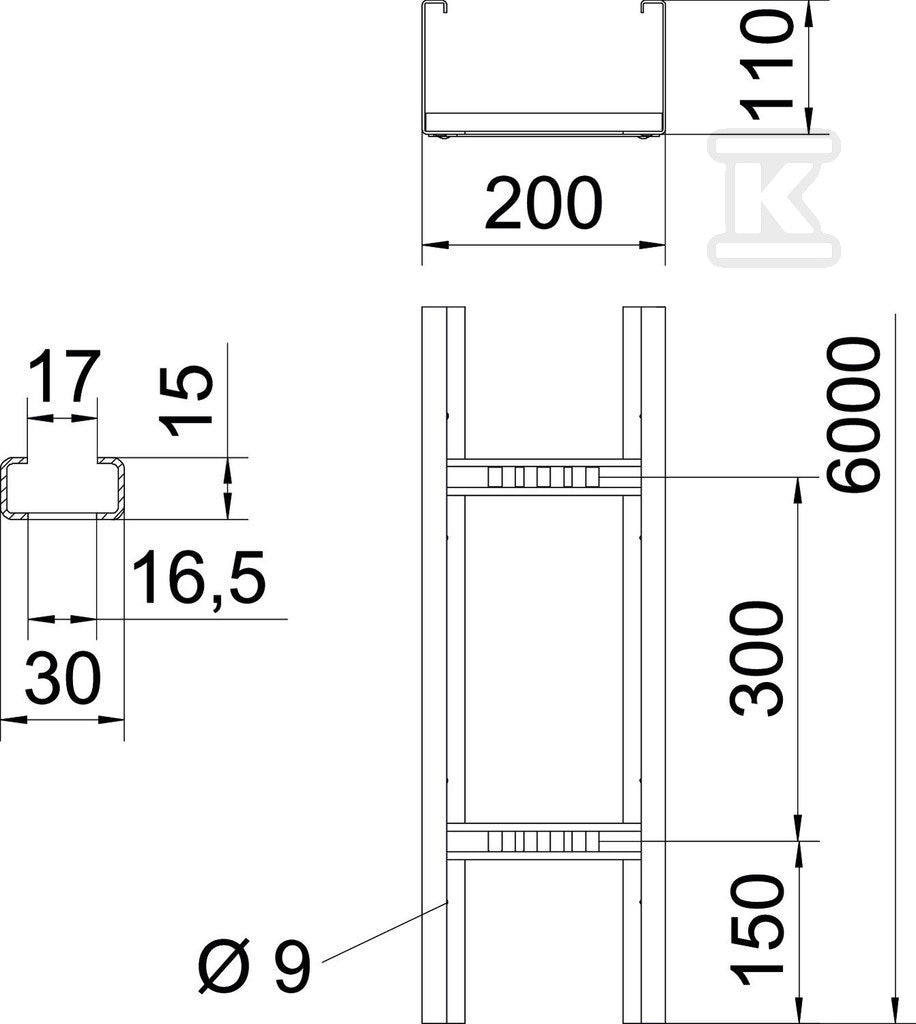 Drabina szerokorozp. WKLG 110/200/2,0 6M typ WKLG 1120 FS
