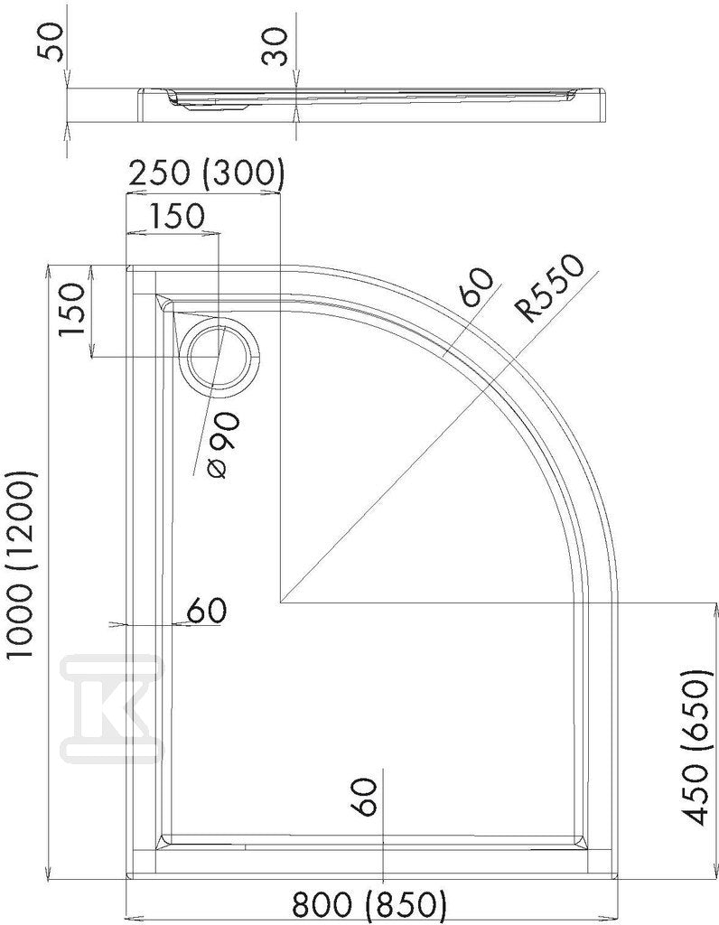 Brodzik kompozytowy Stabilsound Plus "Corrina" 85x120x5 cm R55, asymetryczny