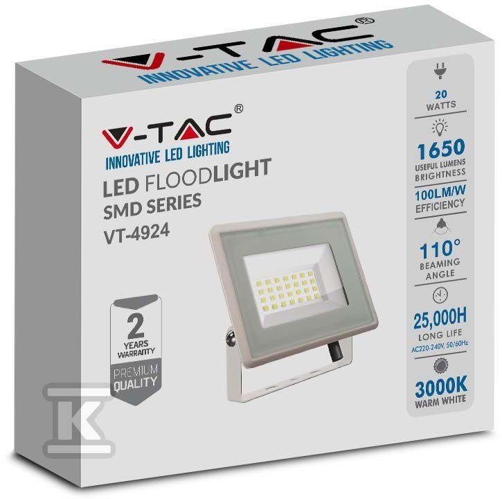Projektor LED V-TAC 20W SMD F-CLASS Biały VT-4924 6400K 1650lm