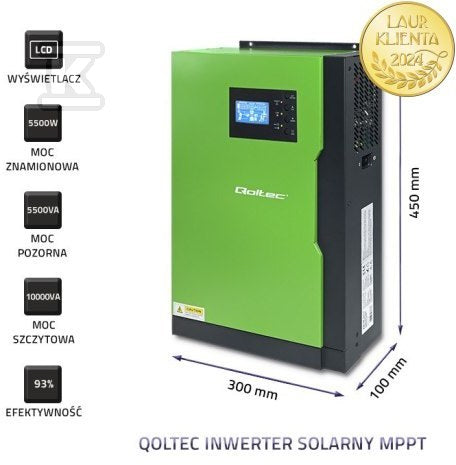 Falownik hybrydowy jednofazowy Qoltec off-grid 53887, 5,5KW 1MPPT, WIFI, 2 lata gwarancji
