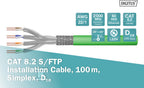 Kabel instalacyjny DIGITUS kat.8.2, S/FTP, Dca, AW G 22/1, LSOH, 100m, zielony