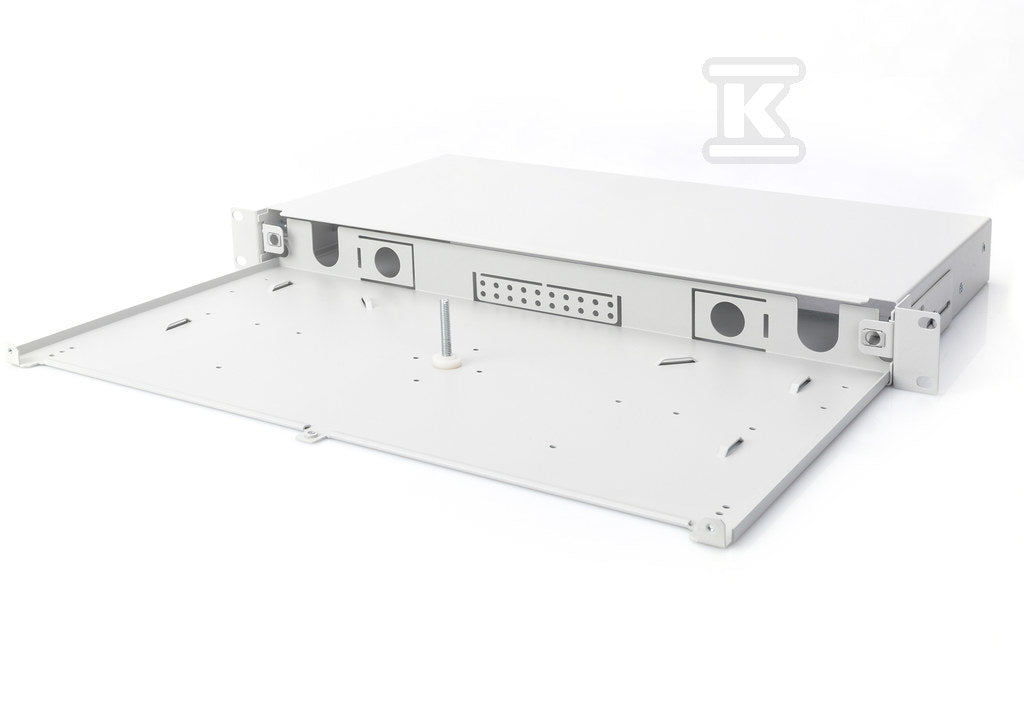 Panel krosowy FO bez płyty czołowej 19'' 1U, wysuw any, dławnica PG13.5 i PG16, opaski/uchwyty, szary