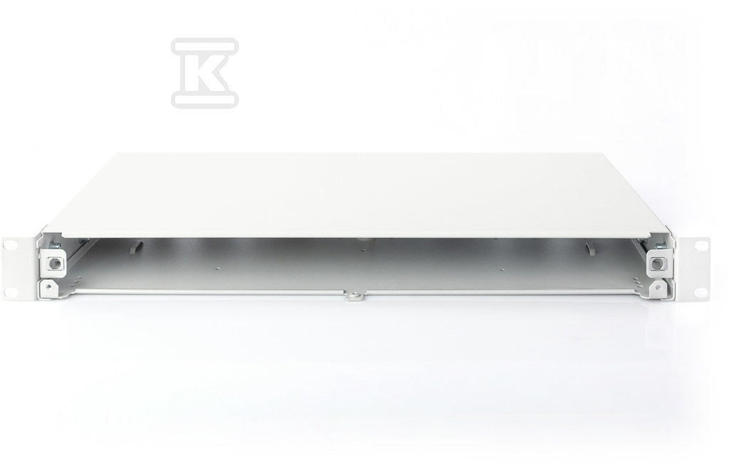 Panel krosowy FO bez płyty czołowej 19'' 1U, wysuw any, dławnica PG13.5 i PG16, opaski/uchwyty, szary