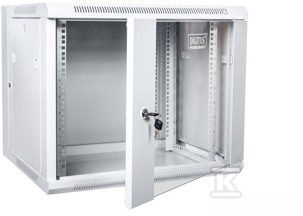 Szafa sieciowa wisząca 19" 9U rack 600x550, drzwi szyba, szary, dzielona, złożona, 60kg