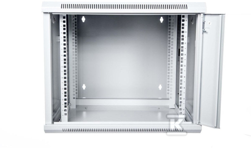Szafa sieciowa wisząca 19" 9U rack 600x550, drzwi szyba, szary, dzielona, złożona, 60kg