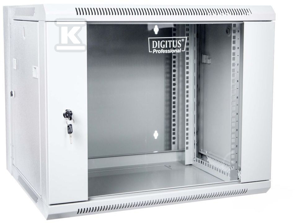 Szafa sieciowa wisząca 19" 9U rack 600x550, drzwi szyba, szary, dzielona, złożona, 60kg