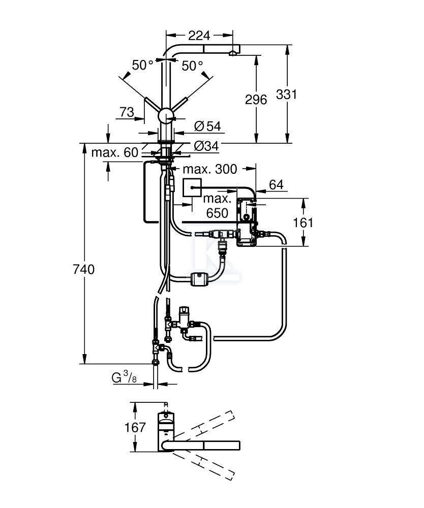 Bateria zlewozmywakowa Minta Touch elektroniczna jednouchwytowa, chrom, kąt obrotu wylewki 360°, głowica Ceramiczna 46 mm, wyciągana wylewka, dotykowe uruchamianie przepływu