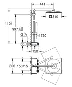 System prysznicowy Euphoria SmartControl System 310 Cube Duo z termostatem do montażu ściennego, hard graphite, deszczownica 2 strumienie, słuchawka jednostrumieniowa, ramię prysznica 450 mm, blokada bezpieczeństwa, nienagrzewająca się powierzchnia,