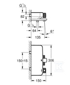 Bateria wannowa Grohe Grohtherm SmartControl z termostatem, chrom, montaż ścienny natynkowy, blokada bezpieczeństwa, przełącznik SmartControl, nienagrzewający się korpus, radełkowane uchwyty, półka EasyReach