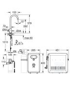 Zestaw Grohe Blue Professional z wylewką w kształcie C, stal nierdzewna, zawór sztorcowy i chłodziarka, dostęp tylko do wody filtrowanej / gazowanej, kąt obrotu wylewki 150° moduł Buetooth, większa wydajność - do 12 l schłodzonej wody na godzinę