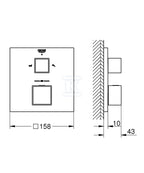 Bateria wannowa Grohe Grohtherm Cube termostatyczna do obsługi dwóch wyjść wody, brushed hard graphite, montaż ścienny podtynkowy, blokada bezpieczeństwa, przełącznik wyjść wody zintegrowany z regulacją ciśnienia, metalowa rozeta, nadrukowane symbole