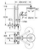 Bau System 210 System prysznicowy z termostatem do montażu ściennego, chrom, w zestawie: poziome obrotowe ramię 390 mm, termostat natynkowy, deszczownica, słuchawka prysznicowa, regulowany uchwyt prysznica, wąż prysznicowy 1750 mm