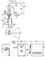 Zestaw Grohe Blue Professional z wylewką w kształcie L, stal nierdzewna, bateria i chłodziarka, dostęp do wody zwykłej i filtrowanej / gazowanej, kąt obrotu wylewki 150° moduł Buetooth, głowica Ceramiczna 28 mm, większa wydajność - do 12 l schłodzonej