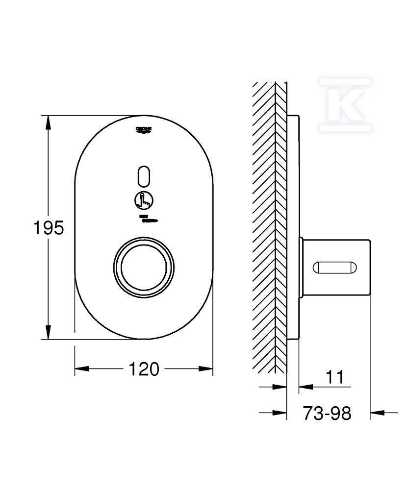 Bateria prysznicowa Grohe Eurosmart Cosmopolitan E Special elektroniczna na podczerwień, chrom, montaż ścienny podtynkowy, blokada temperatury, metalowe uchwyty