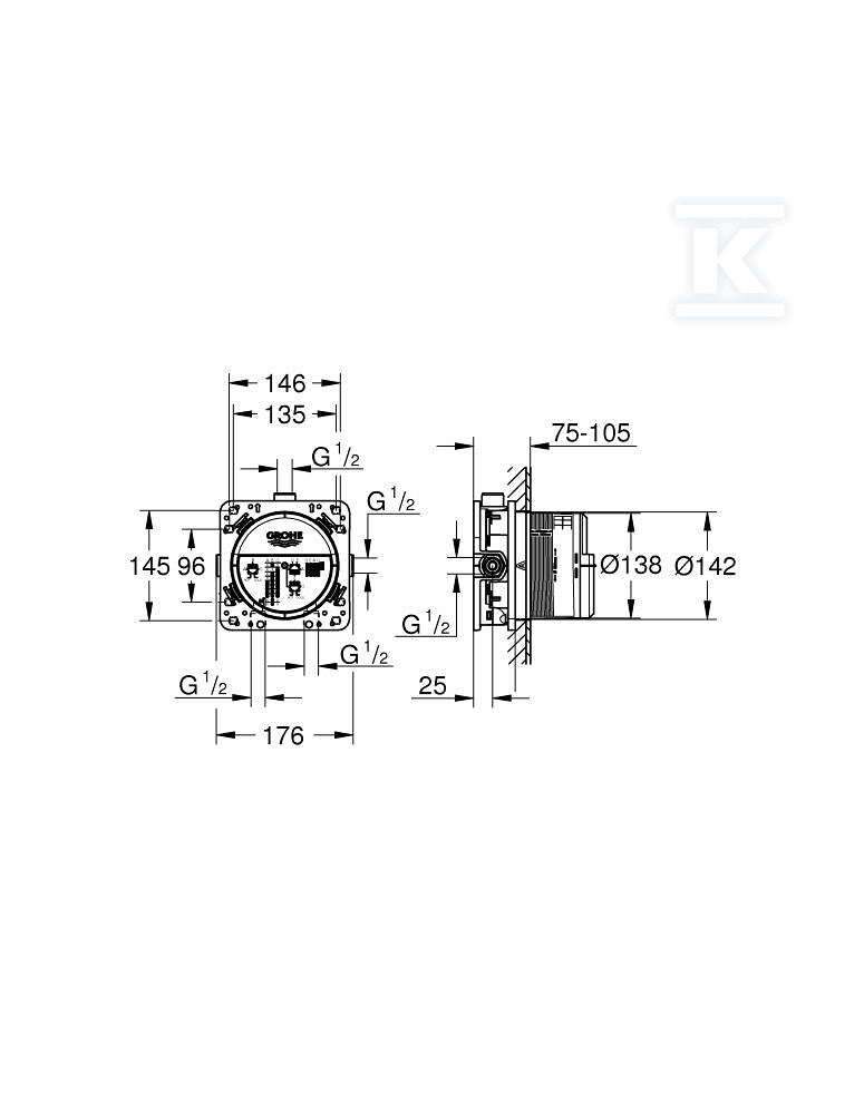 Uniwersalny element podtynkowy Rapido SmartBox 1/2", głębokość instalacji 75-105 mm