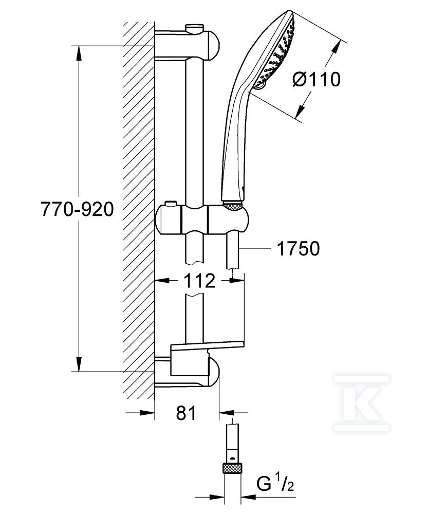 Euphoria 110 Champagne Zestaw z drążkiem prysznicowym, 3 strumienie, chrom, drążek prysznicowy 900 mm, Silverflex wąż prysznicowy 1750 mm, półka EasyReach